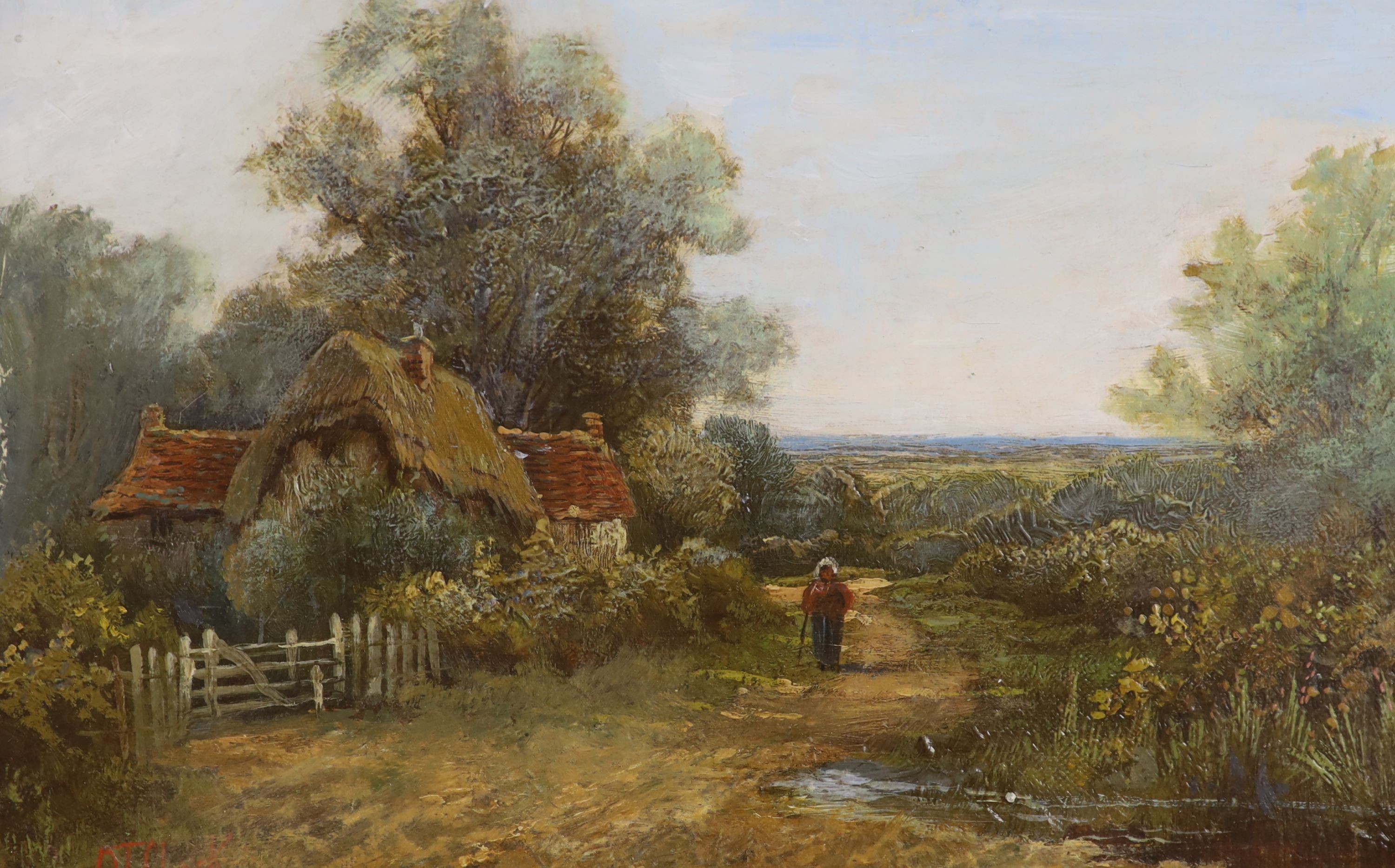 Octavius T. Clark (1850-1921), pair of oils on board, Rustic landscapes, signed, 19 x 29cm